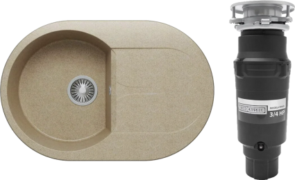 Комплект Мойка Polygran Atol 679047 песочная + Измельчитель Bone Crusher BC 910-SL-Slim Line матовая, овальная