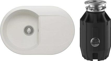 Комплект Мойка Polygran Atol 679030 белый хлопок + Измельчитель Bone Crusher BC 910-AS матовая, овальная