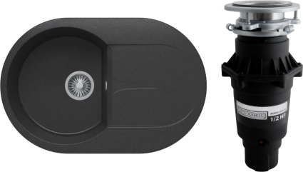 Комплект Мойка Polygran Atol 679016 черная + Измельчитель Bone Crusher BC 810-SL Slim Line матовая, овальная