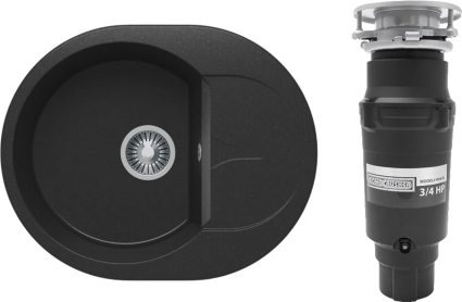 Комплект Мойка Polygran Atol 678958 черная + Измельчитель Bone Crusher BC 910-SL-Slim Line матовая, овальная
