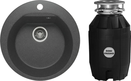 Комплект Мойка Polygran Atol 678897 черная + Измельчитель Bone Crusher BC 810-AS матовая, круглая
