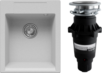 Комплект Мойка Polygran Argo 420 светло-серая + Измельчитель Bone Crusher BC 810-SL Slim Line матовая, прямоугольная