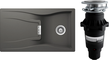 Комплект Мойка Schock Waterfall 45D (D-100) Cristadur серебристый камень + Измельчитель Bone Crusher BC 810-SL Slim Line матовая, прямоугольная