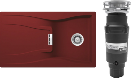 Комплект Мойка Schock Waterfall 45D (D-100) Cristadur красный + Измельчитель Bone Crusher BC 910-SL-Slim Line матовая, прямоугольная