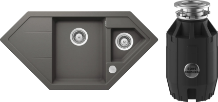Комплект Мойка Schock Signus 90C (C-150) Cristadur серебристый камень + Измельчитель Bone Crusher BC 910-AS матовая, многоугольная