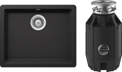 Комплект Мойка Schock Quadro 701047U 60 (N-100) Cristalite неро + Измельчитель Bone Crusher BC 910-AS матовая, прямоугольная