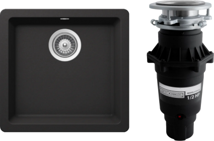 Комплект Мойка Schock Quadro 701046U 50 Cristalite неро + Измельчитель Bone Crusher BC 810-SL Slim Line матовая, прямоугольная