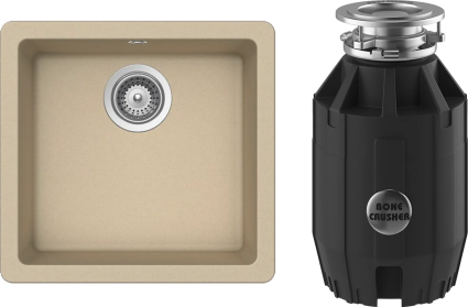 Комплект Мойка Schock Quadro 700516U 50 Cristalite лунный камень + Измельчитель Bone Crusher BC 910-AS матовая, прямоугольная