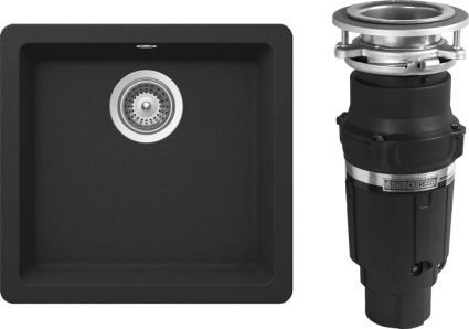 Комплект Мойка Schock Quadro 700509U 50 Cristalite оникс + Измельчитель Bone Crusher BC 610-AS матовая, прямоугольная