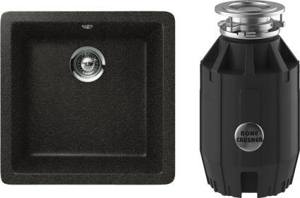 Комплект Мойка Schock Quadro 50 Cristalite оникс + Измельчитель Bone Crusher BC 910-AS матовая, прямоугольная