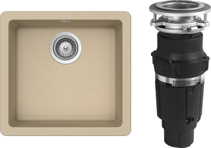 Комплект Мойка Schock Quadro 50 Cristalite лунный камень + Измельчитель Bone Crusher BC 610-AS матовая, прямоугольная