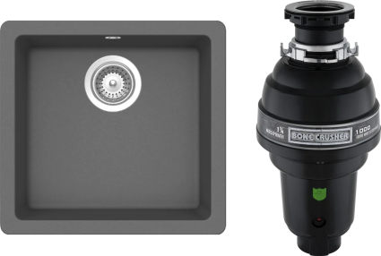 Комплект Мойка Schock Quadro 50 Cristalite баварский камень + Измельчитель Bone Crusher BC 1000-AS матовая, прямоугольная