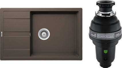Комплект Мойка Schock Optima 60D Max Cristalite мокка + Измельчитель Bone Crusher BC 1000-AS матовая, прямоугольная