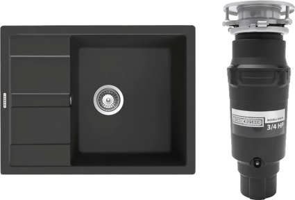 Комплект Мойка Schock Optima 50D Cristalite оникс + Измельчитель Bone Crusher BC 910-SL-Slim Line матовая, прямоугольная