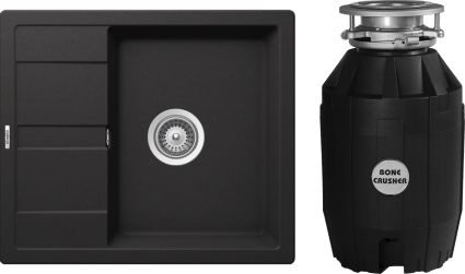 Комплект Мойка Schock Optima 45D Cristalite неро + Измельчитель Bone Crusher BC 810-AS матовая, прямоугольная