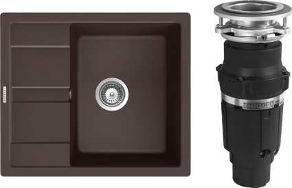 Комплект Мойка Schock Optima 45D Cristalite мокка + Измельчитель Bone Crusher BC 610-AS матовая, прямоугольная