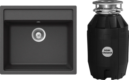 Комплект Мойка Schock Nemo 60 (N-100) Cristalite оникс + Измельчитель Bone Crusher BC 810-AS матовая, прямоугольная