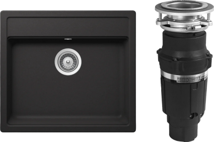 Комплект Мойка Schock Nemo 60 (N-100) Cristalite неро + Измельчитель Bone Crusher BC 610-AS матовая, прямоугольная