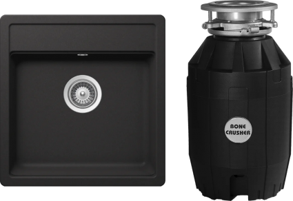 Комплект Мойка Schock Nemo 50 (N-100S) Cristalite неро + Измельчитель Bone Crusher BC 810-AS матовая, прямоугольная