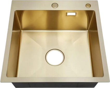 Мойка кухонная РМС MR-5050G c корзиной и дозатором, золото, глянцевая, квадратная