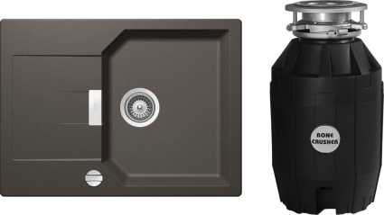 Комплект Мойка Schock Manhattan 45D Cristalite с клапаном-автоматом, инка + Измельчитель Bone Crusher BC 810-AS, матовая, прямоугольная