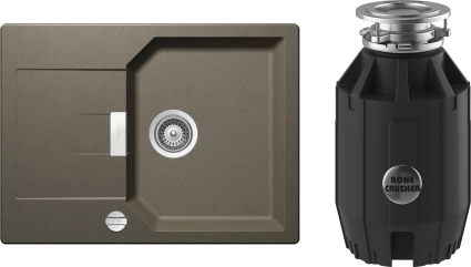 Комплект Мойка Schock Manhattan 45D Cristalite с клапаном-автоматом, альпака + Измельчитель Bone Crusher BC 910-AS, матовая, прямоугольная