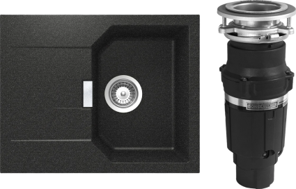 Комплект Мойка Schock Manhattan 40D Cristalite оникс + Измельчитель Bone Crusher BC 610-AS матовая, прямоугольная