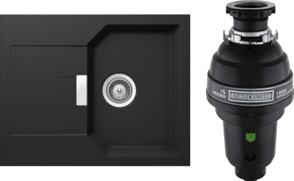 Комплект Мойка Schock Manhattan 40D Cristalite неро + Измельчитель Bone Crusher BC 1000-AS матовая, прямоугольная