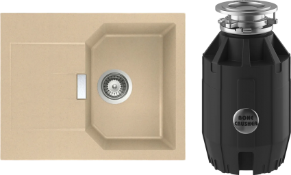 Комплект Мойка Schock Manhattan 40D Cristalite лунный камень + Измельчитель Bone Crusher BC 910-AS матовая, прямоугольная