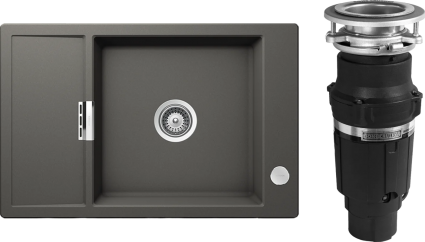 Комплект Мойка Schock Eton 60D Small Cristadur серебристый камень + Измельчитель Bone Crusher BC 610-AS матовая, прямоугольная