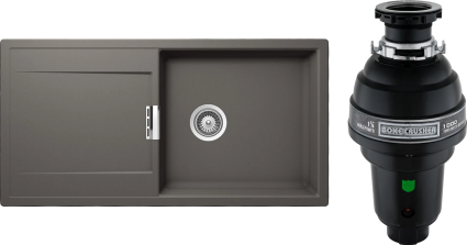 Комплект Мойка Schock Eton 60D Large Cristadur серебристый камень + Измельчитель Bone Crusher BC 1000-AS матовая, прямоугольная