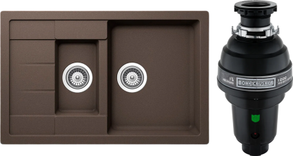 Комплект Мойка Schock Aster 60D Cristalite мокка + Измельчитель Bone Crusher BC 1000-AS матовая, прямоугольная
