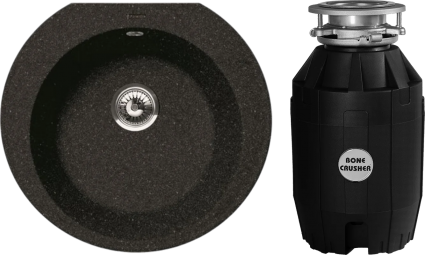 Комплект Мойка Florentina Эльба черный + Измельчитель Bone Crusher BC 810-AS матовая, круглая