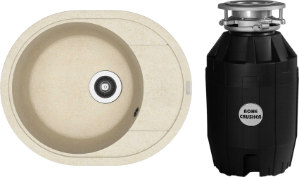 Комплект Мойка Florentina Родос 580 бежевый + Измельчитель Bone Crusher BC 810-AS матовая, овальная