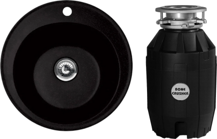 Комплект Мойка Florentina Никосия антрацит + Измельчитель Bone Crusher BC 810-AS матовая, круглая