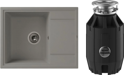 Комплект Мойка Florentina Липси 650 грей + Измельчитель Bone Crusher BC 910-AS матовая, прямоугольная