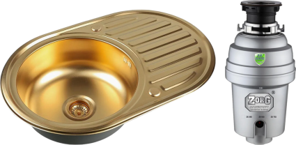 Комплект Мойка Zorg Inox PVD Inox Pvd SZR-7750 bronze + Измельчитель Inox D брашированная, овальная