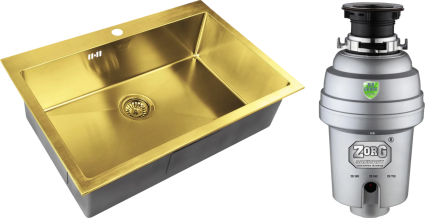 Комплект Мойка Zorg Inox PVD Inox Pvd SZR-7551 bronze + Измельчитель Inox D брашированная, прямоугольная