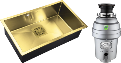 Комплект Мойка Zorg Inox PVD Inox Pvd SZR-7444 bronze + Измельчитель Inox D брашированная, прямоугольная