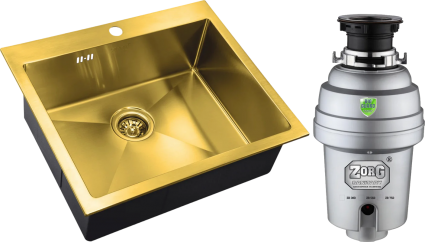 Комплект Мойка Zorg Inox PVD Inox Pvd SZR-5951 bronze + Измельчитель Inox D брашированная, прямоугольная
