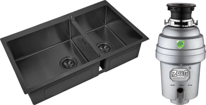 Комплект Мойка Zorg Inox PVD 78-2-51 L grafit + Измельчитель Inox D брашированная, прямоугольная