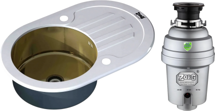 Комплект Мойка Zorg Inox Glass GL-7851-OV-WHITE-BRONZE белое стекло + Измельчитель Inox D брашированная, овальная