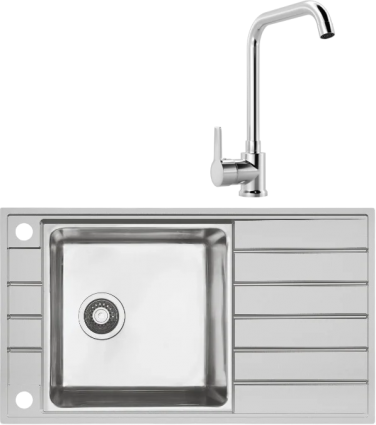 Комплект Мойка Seaman Eco Roma SMR-8650A с клапан-автоматом + Смеситель MEGA Ege MG-PL10 хром, брашированная, прямоугольная