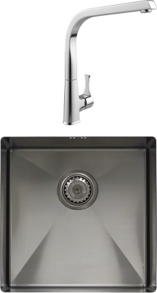 Комплект Мойка Seaman Eco Marino SME-440 gun light + Смеситель MEGA Mega брашированная, квадратная