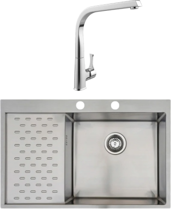 Комплект Мойка Seaman Eco Marino SMB-7851PLS с клапан-автоматом + Смеситель MEGA Mega, брашированная, прямоугольная