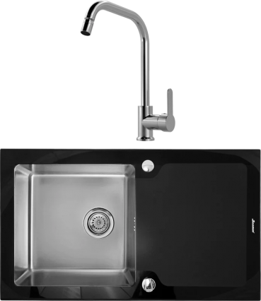 Комплект Мойка Seaman Eco Glass SMG-860B + Смеситель MEGA City MG- ZRV104 хром матовая, прямоугольная