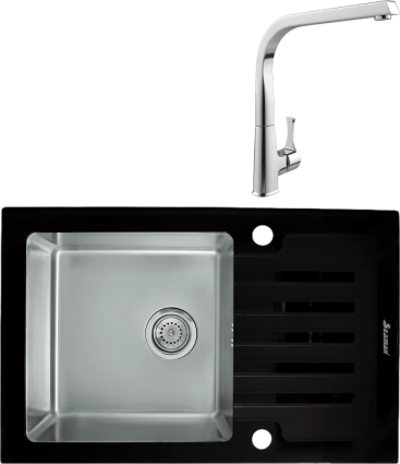 Комплект Мойка Seaman Eco Glass SMG-780B + Смеситель MEGA Mega матовая, прямоугольная