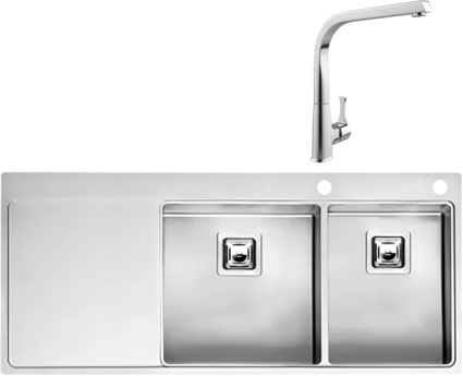 Комплект Мойка Reginox Nevada LUX OKG right L 40x30 сталь + Смеситель MEGA Mega брашированная, прямоугольная