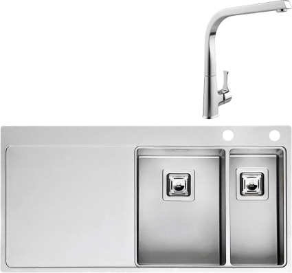 Комплект Мойка Reginox Nevada LUX OKG right L 30x18 сталь + Смеситель MEGA Mega брашированная, прямоугольная
