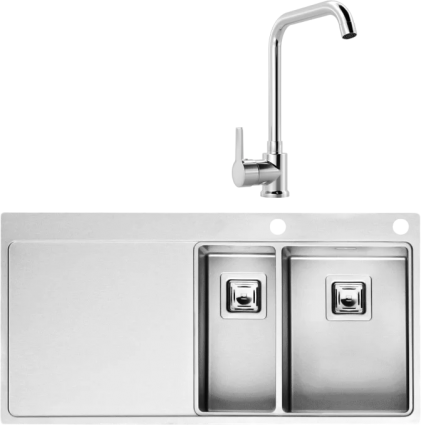 Комплект Мойка Reginox Nevada LUX OKG right L 18x30 сталь + Смеситель MEGA Ege MG-PL10 хром брашированная, прямоугольная